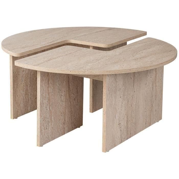 Mesa de centro - MOIRA - Redonda - Efecto mármol travertino - 90 x 90 x 41 cm 0 Mesa de centro - MOIRA - Redonda - Efecto mármol travertino - 90 x 90 x 41 cm 0