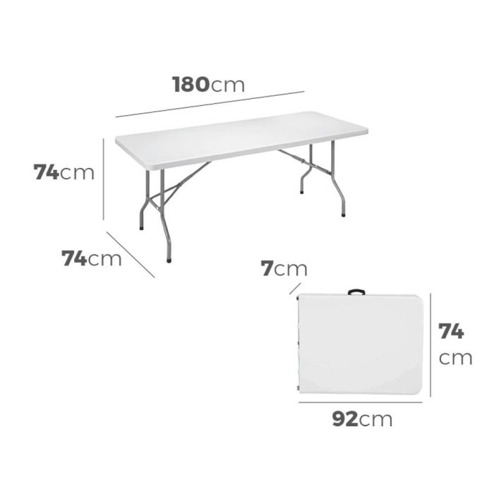 Edm Mesa plegable 180 x 74 x 74 cm tubo ø22 x 1.0 mm Blanco Interior/exterior Acero Plástico Alta Densidad 2