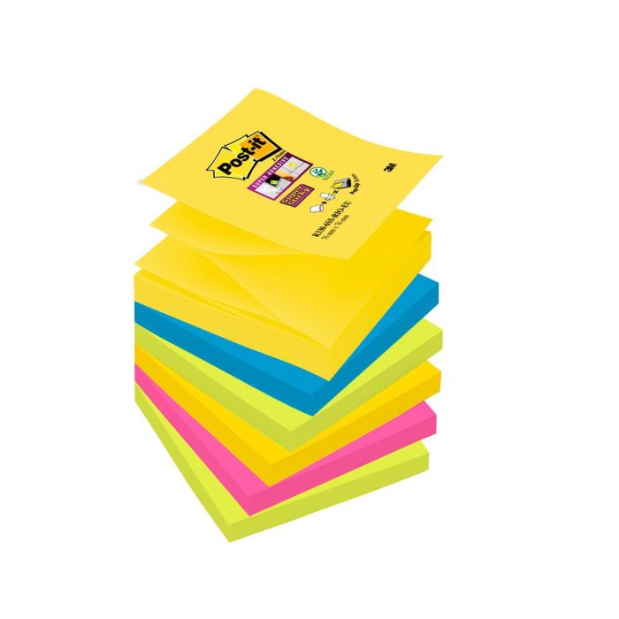 Bloc De Notas Adhesivas Quita Y Pon Post-It Super Sticky 76x76 mm Con 90 Hojas Pack De 6 Bloc Colores Surtidos 1