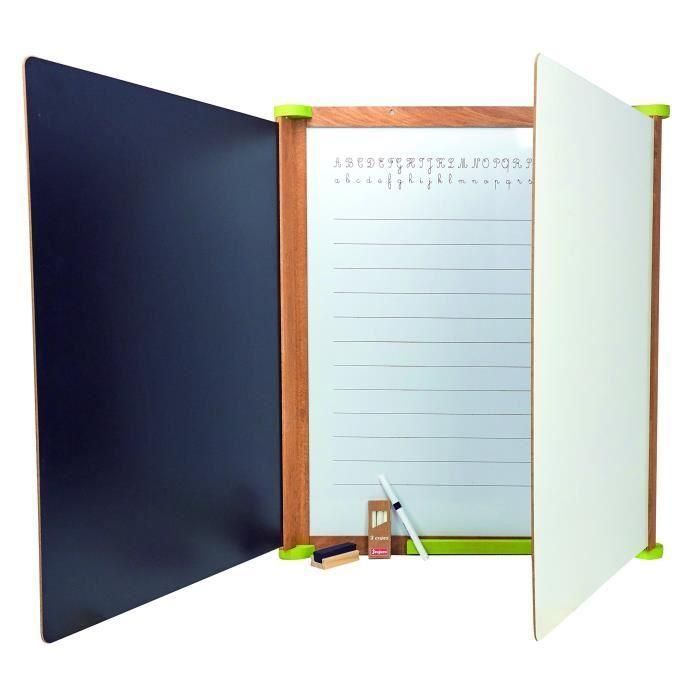 Jeujura Pizarra Tríptico Grande de Madera Magnético con 76 Caracteres, Tizas y Borrador 153x66 cm para Niños +3 Años 1