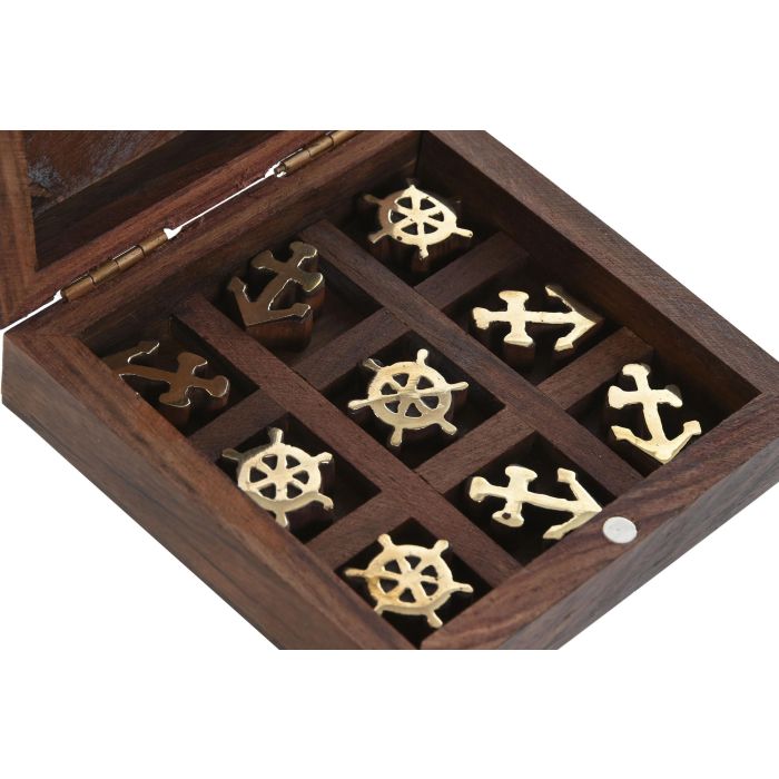 DKD Home Decor Juego Atlantico Marron Dorado Acacia Set de 2 Piezas Tic Tac Toe 10 x 4 x 10 cm 1
