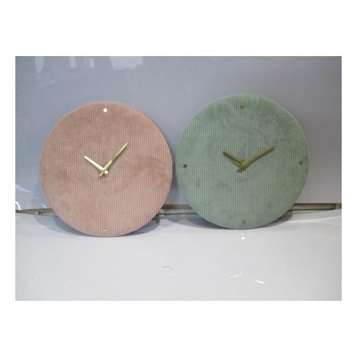 DKD Home Decor Reloj de Pared Glam Velvet Poliéster Rosa Verde 40.5x40.5x5.5 cm (Usa Pila AA) Pack 2 Unidades