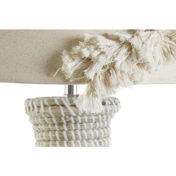 DKD Home Decor Lámpara Sobremesa Tropical Blanco Marron Claro Seagrass Lino 42 x 70 x 42 cm 2