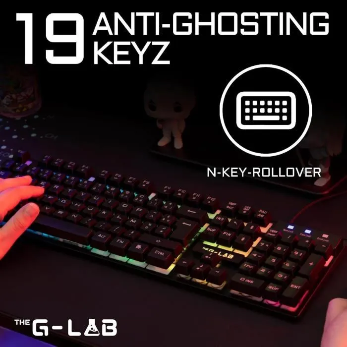 THE G-LAB Teclado Gaming KEYZ-CAESIUM/FR Membrana RGB Diseño FR 12 Atajos 19 Teclas Anti-Ghosting 4