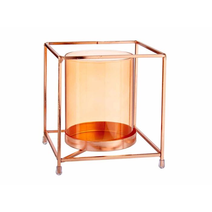 Base Vela Cristal Cuadrada Ámbar con Metal Cobre Giftdecor 14x15.5x14 cm (8 Unidades) 1 Base Vela Cristal Cuadrada Ámbar con Metal Cobre Giftdecor 14x15.5x14 cm (8 Unidades) 1