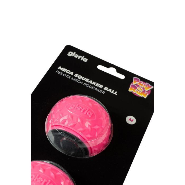 Gloria Play And Run Pelota Mega Squeaker para Perros M 6.35 cm Rosa-Gris (2 Unidades) - Juguete de Ejercicio y Adiestramiento TPR 3