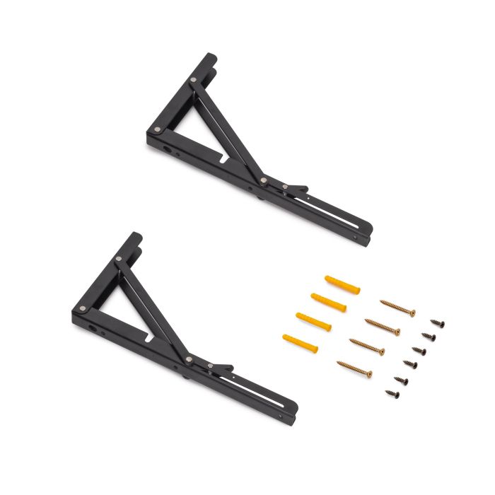 Emuca Juego de soportes plegables para estante, longitud 303mm, Acero, Pintado negro 0 Emuca Juego de soportes plegables para estante, longitud 303mm, Acero, Pintado negro 0