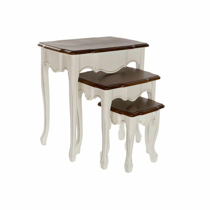 Mesita Auxiliar Tradicional DKD Home Decor Blanco Marron 40 x 66 x 60 cm Set de 3 4