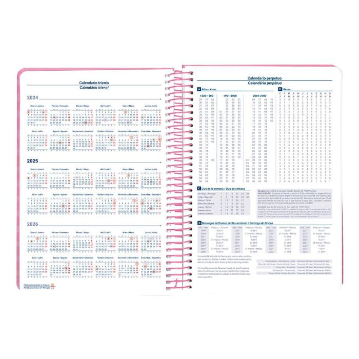 Agenda Espiral Liderpapel Syros A5 2025 Dia Pagina Color Rosa Papel 60 gr 9