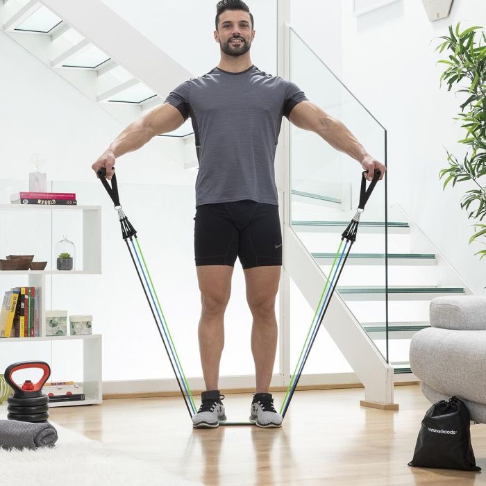 Set de Bandas de Resistencia con Accesorios y Guía de Ejercicios Tribainer InnovaGoods 3 Unidades 14