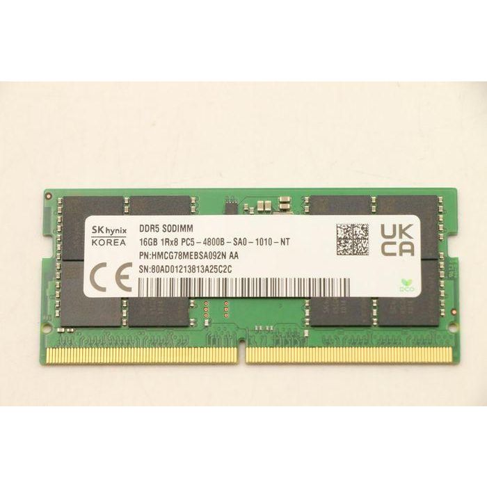 Lenovo DDR5 SoDIMM memory module, 16GB capacity, 4800MHz speed, non-ECC, unbuffered, CL40 timing, 262 pins. 2 Lenovo DDR5 SoDIMM memory module, 16GB capacity, 4800MHz speed, non-ECC, unbuffered, CL40 timing, 262 pins. 2