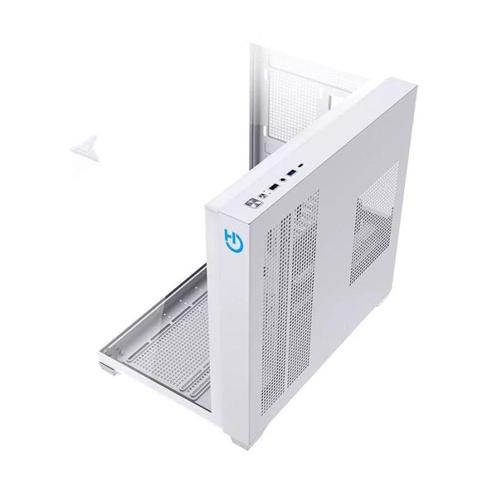 Hiditec CHA010057 Caja Gaming Semitorre SKY Blanco con 3 Paneles de Cristal Templado, Doble Cámara, Soporte Refrigeración Líquida 360mm y USB-C ATX 3