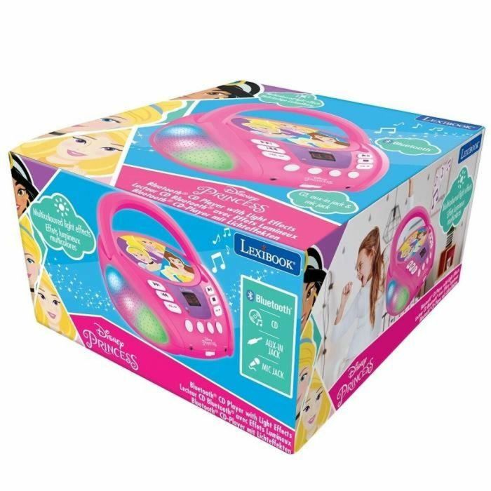 Lexibook Princesa de Disney Reproductor de CD Portátil Bluetooth 5.0 con Efectos de Luz Multicolor, Altavoces 3W y Conector Micrófono 1