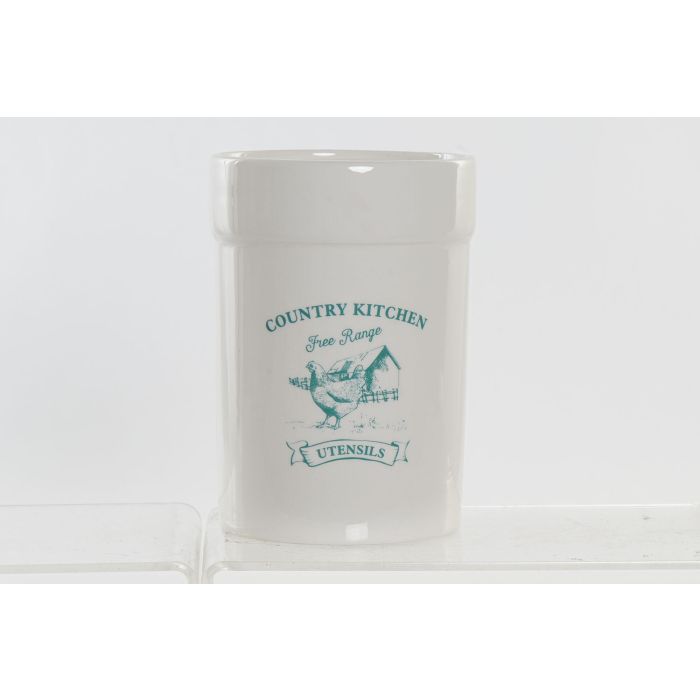 DKD Home Decor Bote Utensilios de Cocina Dolomita Blanco y Verde 12.5x12.5x17.5 cm Apto Lavavajillas Microondas