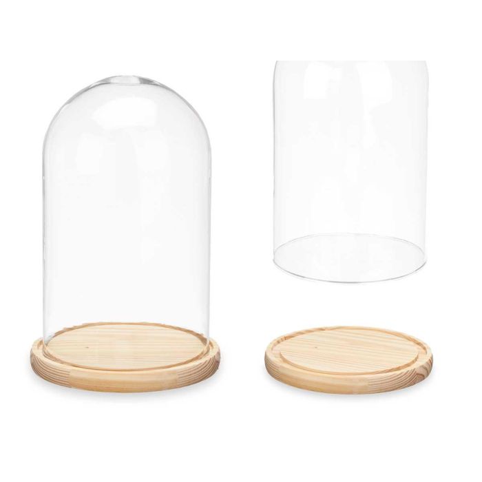 Giftdecor Cupula de Cristal con Base de Madera 15 cm Diámetro x 25 cm Alto 1