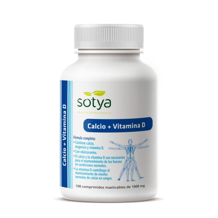 SOTYA Calcio Vitamina D3 Masticable 1g 100 Comprimidos - Mantiene Huesos Normales con Magnesio