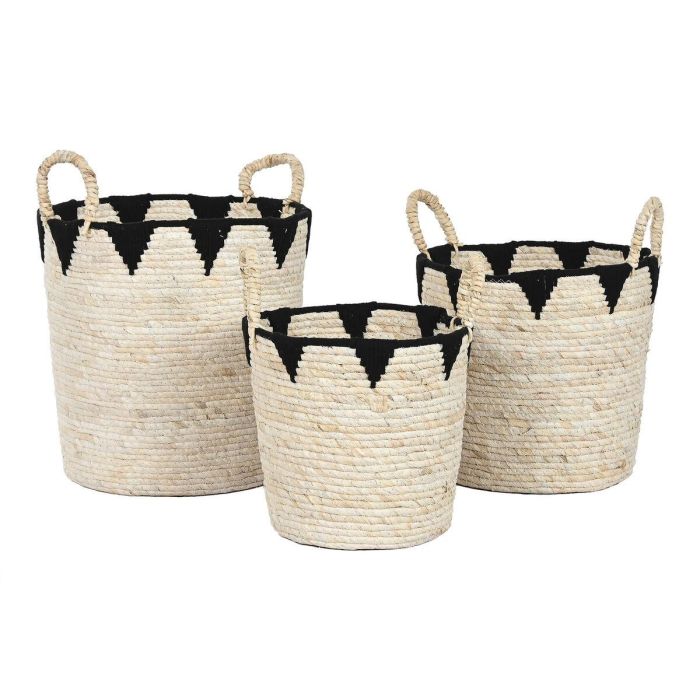 Cesta Boho DKD Home Decor Natural Negro 37 x 43 x 37 cm Set de 3 1