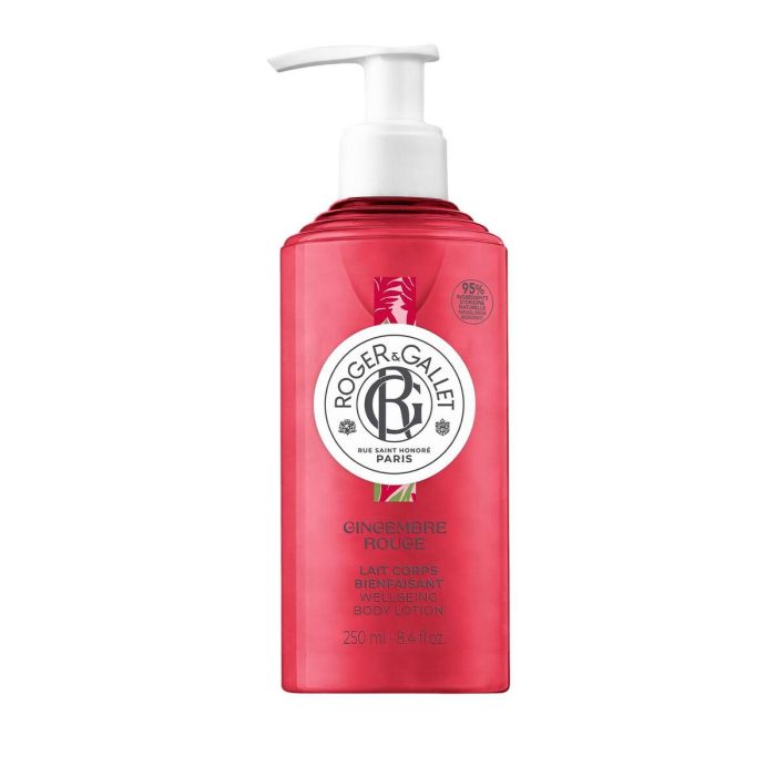 Roger & Gallet Gingembre Rouge Loción Corporal Hidratante 24h con Jengibre y Karité, Aroma Sensual y Afrutado 250 ml