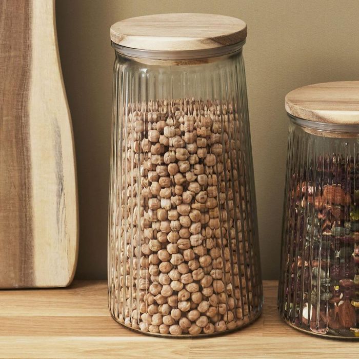 Home Deco Factory Bote Cocooning Vidrio Tapa Acacia 1,3 L Almacenamiento Alimentos 1