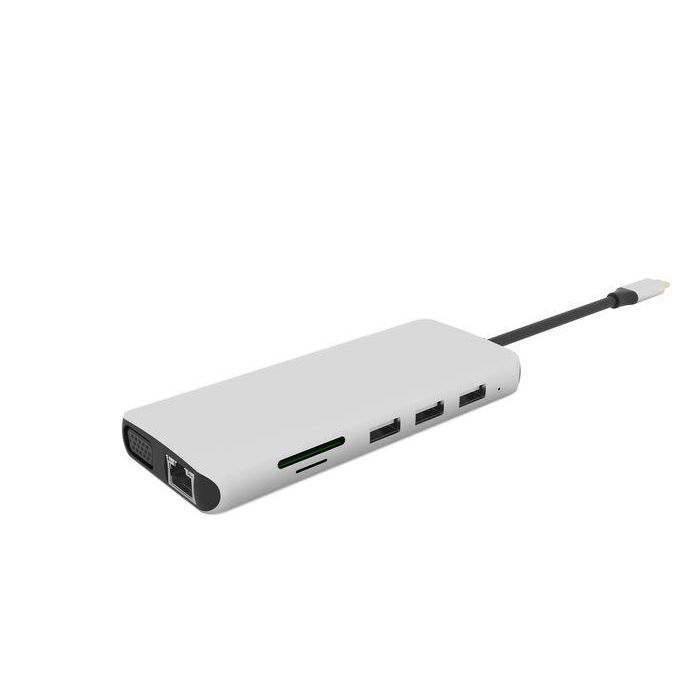 eSTUFF Hub móvil USB-C 12 en 1 triple pantalla para PC y tabletas - Dock multipuerto con HDMI 4K, VGA, PD 100W y Ethernet 3