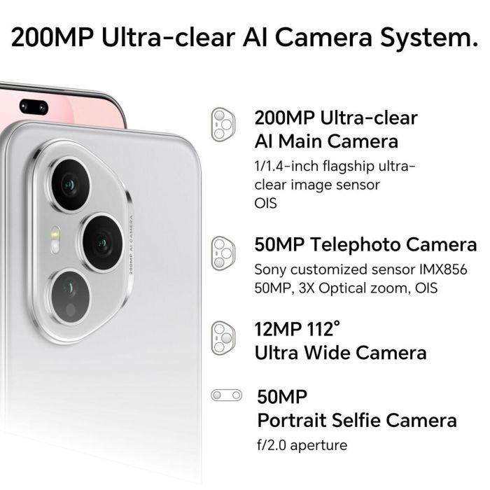Honor 400 Pro 5G Gris, 512GB, 12GB RAM, Pantalla 6.7", Cámara 50MP, Batería 5300 mAh, Qualcomm Snapdragon 8 Gen 3 6