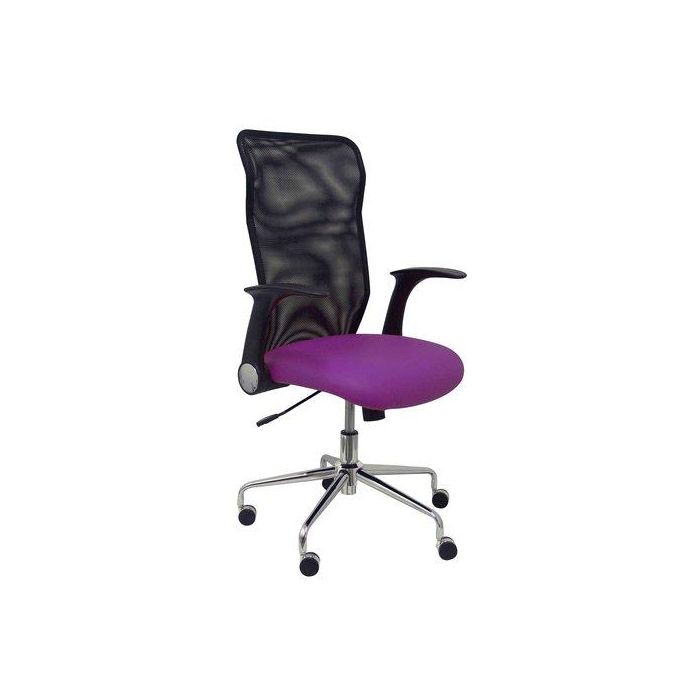 Silla Piqueras Y Crespo Minaya Brazos Retractiles Mecanismo Basculante Ergonomica Respaldo Malla Transpirable Negra Asiento Tapizado Similpiel Morado
