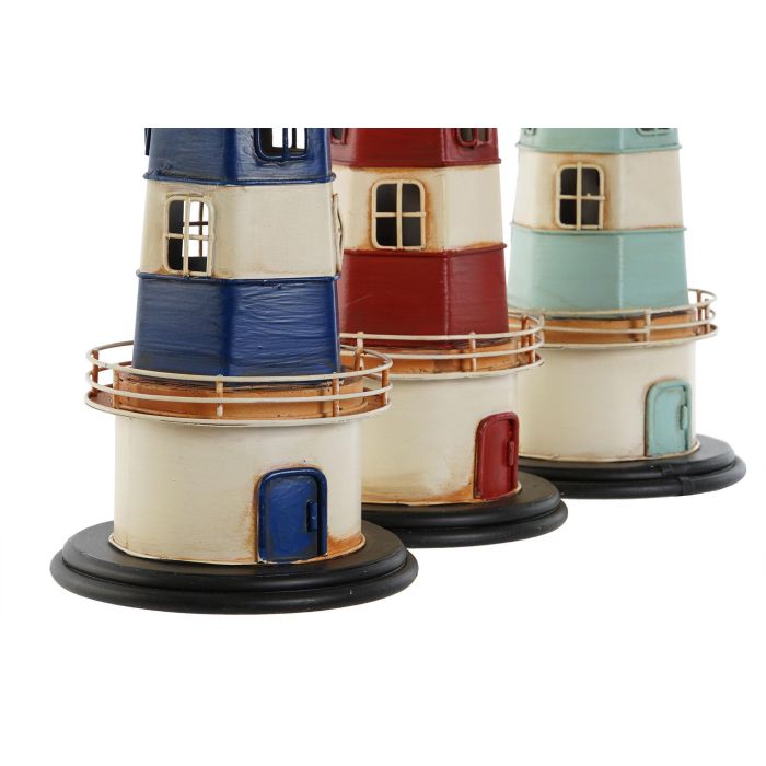 Faro Atlantico DKD Home Decor Azul Marino Rojo 13 x 32 x 13 cm (3 Unidades) 2