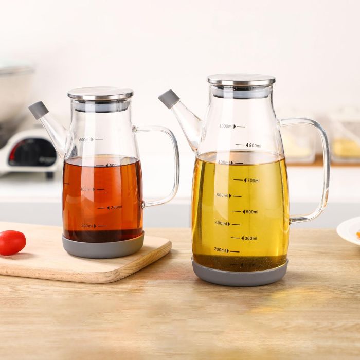 Aceitera de vidrio borosilicato 1000 ml con tapón de acero inoxidable - La Mediterranea (12 Unidades) 2 Aceitera de vidrio borosilicato 1000 ml con tapón de acero inoxidable - La Mediterranea (12 Unidades) 2
