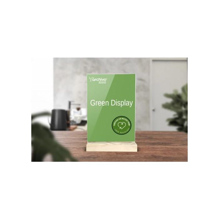 Archivo 2000 Expositor sobremesa A4 vertical metacrilato reciclado y base madera 40x210x330 mm 2
