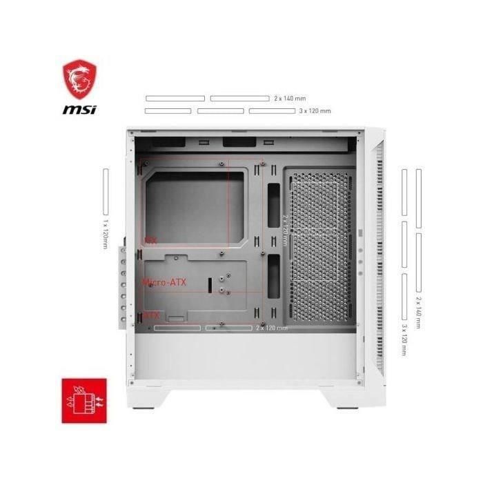 MSI MAG Forge 320R AIRFLOW - Caja Micro Torre Gaming PC Blanco, Cristal Templado, 3 Ventiladores 120mm Preinstalados y Filtro Anti-Polvo 4