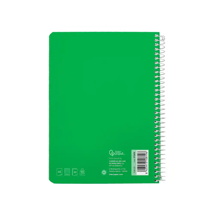 Liderpapel Cuaderno espiral A5 Witty tapa dura 80 hojas 90gr cuadro 4mm con margen color verde 2