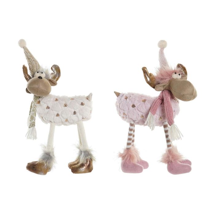 Figura Navidad Fantasia DKD Home Decor Rosa Blanco 20 x 40 x 12 cm (2 Unidades)