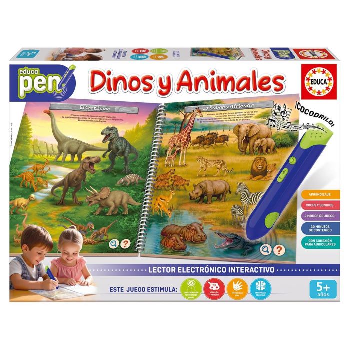 Educa Juego de Preguntas Educativo Dinos y Animales 20322 con Lápiz Interactivo para +5 Años Español