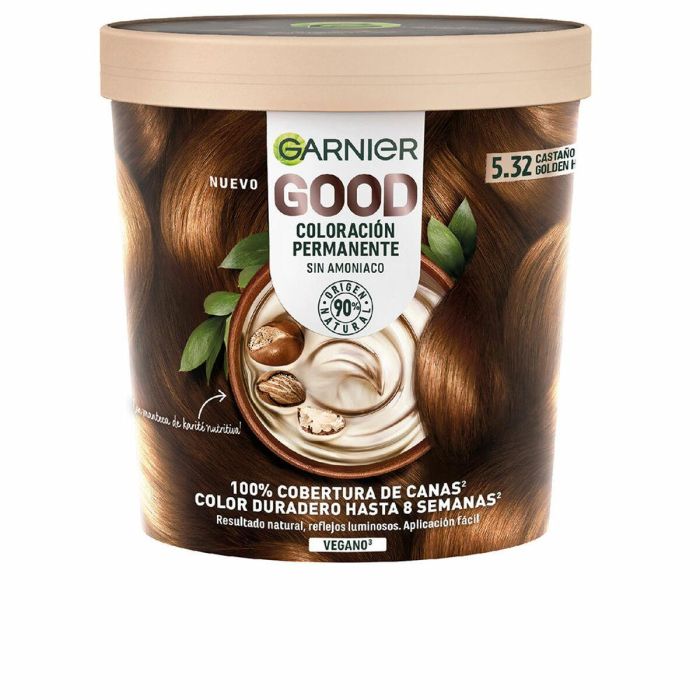 Garnier #5.32 GOOD Coloración Permanente Sin Amoniaco, Castaño Claro con Aceite de Oliva, Larga Duración y Cubre Canas 217 ml
