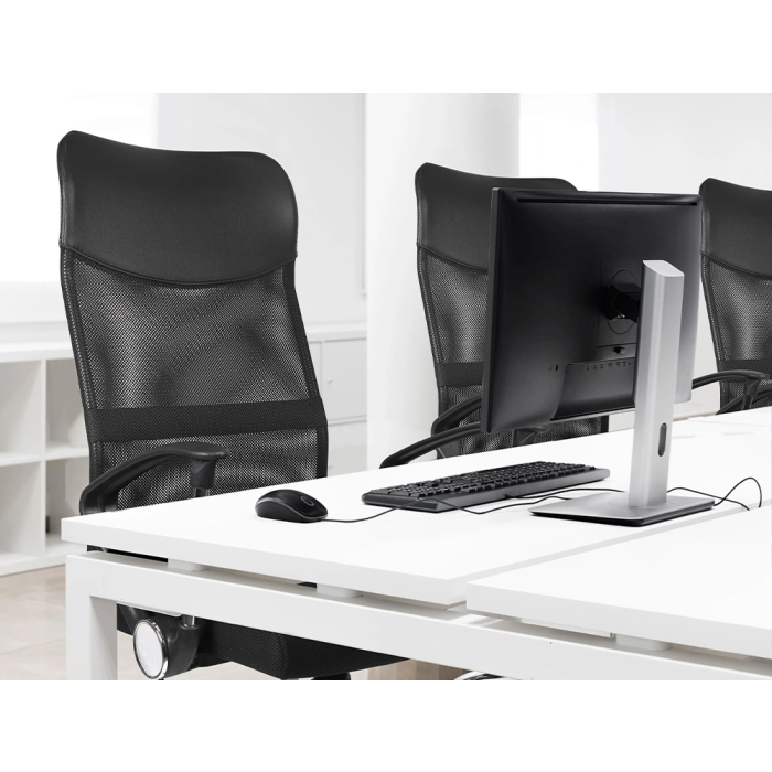 Q-connect Silla de Dirección Base Metal Respaldo Alto Regulable en Altura Piel y Malla Negro 12