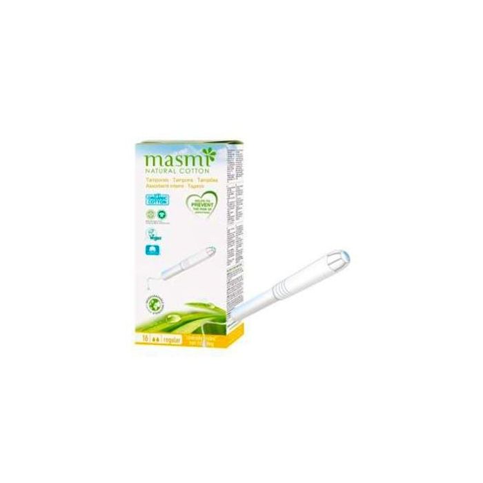 MASMI Tampones de Algodón Ecológico Certificado Regular con Aplicador Biodegradable 16 Unidades