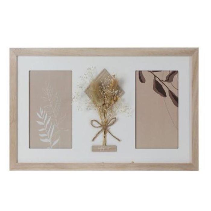 DKD Home Decor Marco Multifoto Shabby de Paulownia y Cristal para varias fotos, Colores Natural y Blanco, 39 cm Ancho x 22 cm Alto x 1.2 cm Fondo