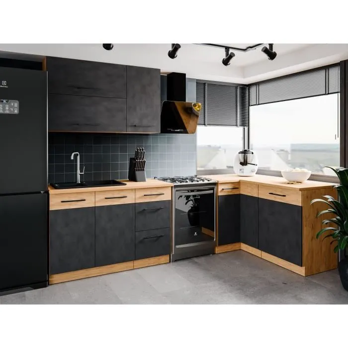 Mueble bajo ROCK - Melamina Roble Lancelot y Gris Matera - 1 Puerta - L40 x H82 cm - ROCK40D1F 3 Mueble bajo ROCK - Melamina Roble Lancelot y Gris Matera - 1 Puerta - L40 x H82 cm - ROCK40D1F 3