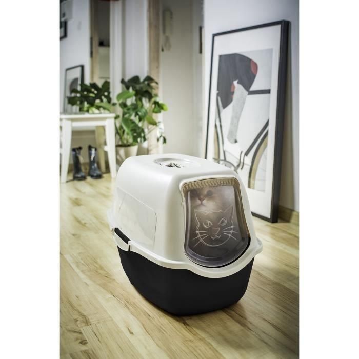 Rotho Mypet Bandeja Sanitaria Eco para Gatos con Filtro de Carbón Activo y Puerta, Grande, Profunda, Plástico Reciclado Negro Blanco 2