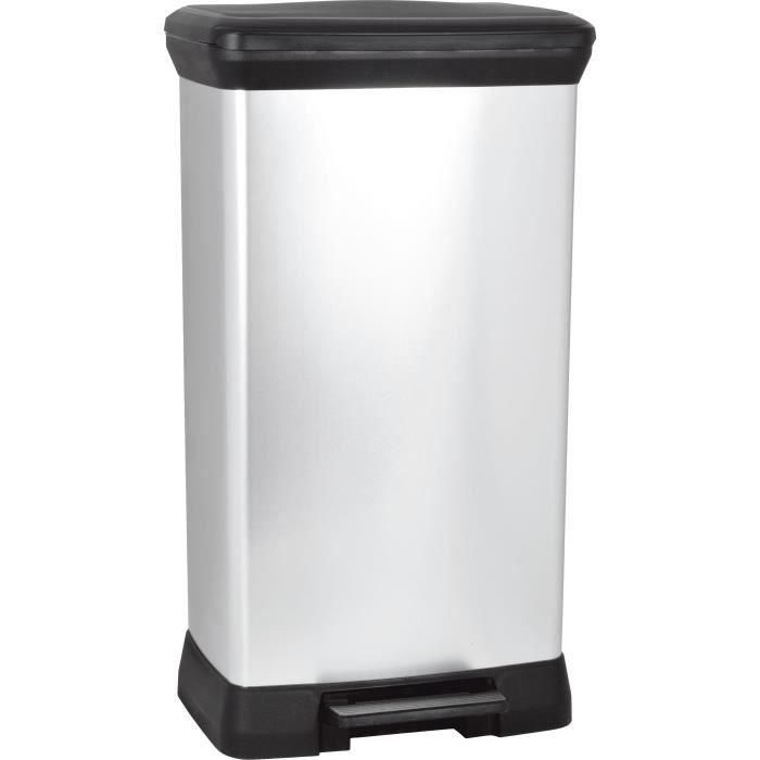 CURVER | Cubo de basura con pedal de 50L, aspecto metálico, plástico reciclado CURVER | Cubo de basura con pedal de 50L, aspecto metálico, plástico reciclado