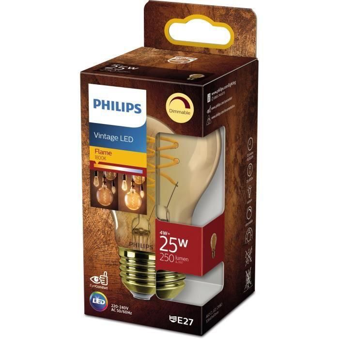 PHILIPS Bombilla LED estándar E27 - 25W Blanco cálido Ámbar - Compatible con atenuador - Vidrio PHILIPS Bombilla LED estándar E27 - 25W Blanco cálido Ámbar - Compatible con atenuador - Vidrio