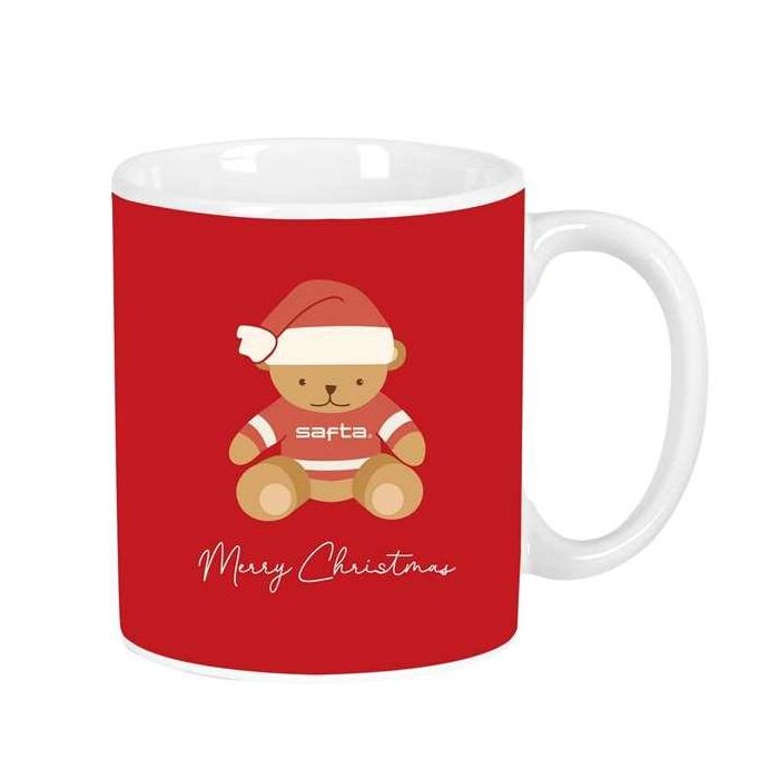 Taza Grande Osito Rojo Felices Fiestas 8x9.5x8cm