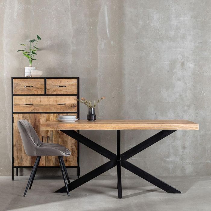 Mesa Comedor Natural-Negro Madera-Hierro 180 X 90 X 79 cm
