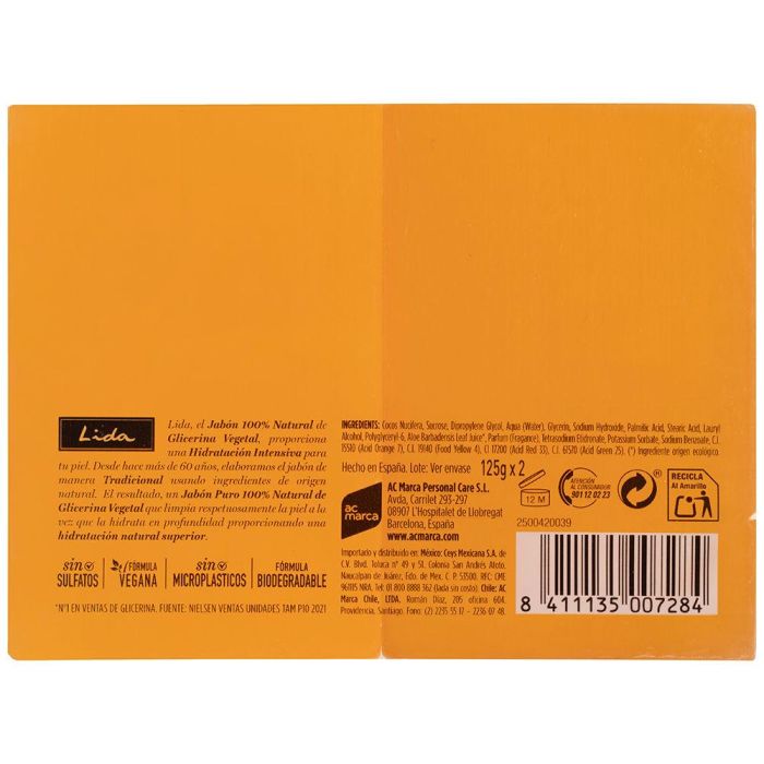 Lida Jabón 100% Natural Glicerina Original Lote 2 x 125 gr 1