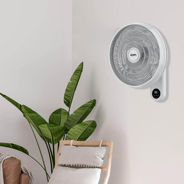 Edm Ventilador de Pared con Mando a Distancia, Blanco, 55W, Ø40cm, 3 Velocidades, Oscilante, Pantalla LED 1 Edm Ventilador de Pared con Mando a Distancia, Blanco, 55W, Ø40cm, 3 Velocidades, Oscilante, Pantalla LED 1