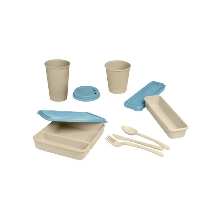 Exacompta Fiambrera Beige con Tapa Azul, 3 Cubiertos Reutilizables, 205x65x40 mm 4