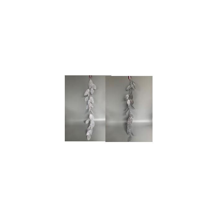 DKD Home Decor Guirnalda Navideña Alpina Colgante Blanco y Plateado 2x120x10 cm Poliéster Metal (Pack 12 Unidades)