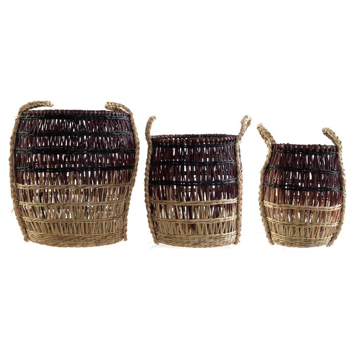 DKD Home Decor Cesta Tropical Hecha a Mano de Seagrass, Set de 3 Cestas Lila y Natural 39x39x41 cm, Ideal para Decoración y Almacenaje 1 DKD Home Decor Cesta Tropical Hecha a Mano de Seagrass, Set de 3 Cestas Lila y Natural 39x39x41 cm, Ideal para Decoración y Almacenaje 1