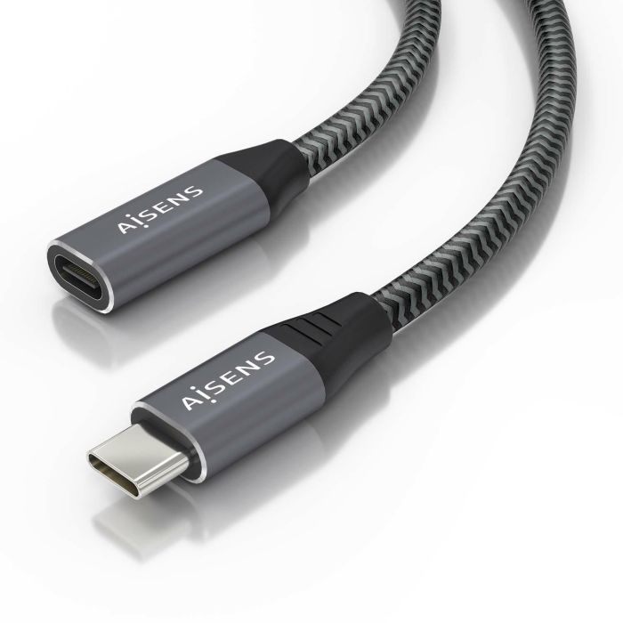 AISENS - CABLE USB 3.2 GEN2x2 ALUMINIO 20GBPS 8K@30HZ 5A 100W, TIPO USB-C/M-USB-C/H, GRIS, 0.5M