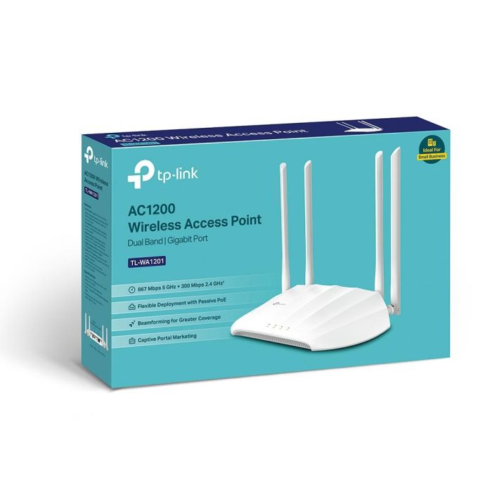 Tp-Link TL-WA1201 Punto de Acceso Inalámbrico AC1200, Wi-Fi Banda Dual 867 Mbps 5 GHz y 300 Mbps 2.4 GHz, 4 Antenas, MU-MIMO, PoE Pasivo 2